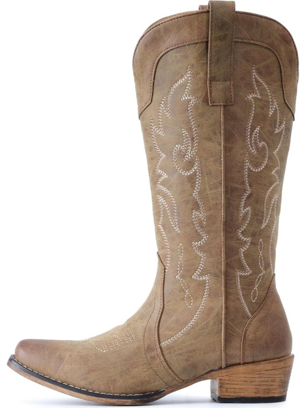 Women's Mid Calf Brown Fashion Cowgirl Boots with Embroidery Western Snip Toe - Picture 5 of 6